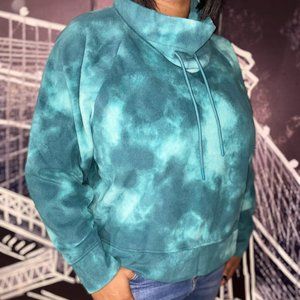 Blue Tie-Dye Funnel-Neck Cropped Microfleece Sweatshirt